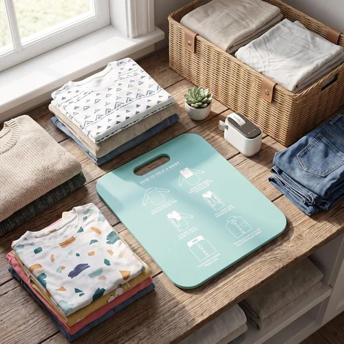 Vista 6 de Tabla plegable para camisas, tabla plegable para ropa, carpeta de lavandería de plástico, herramienta de almacenamiento para el hogar para adultos