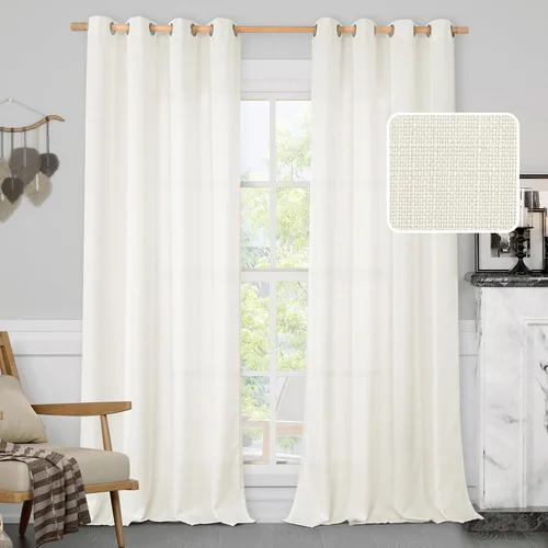 Vista 11 de LAMIT Cortinas de Lino Blancas Semitransparentes para Dormitorio, Paneles Filtrantes de Luz, Cortinas de Lino con Ojales de Protección de Privacidad
