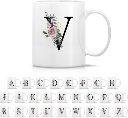 Vista 24 de Retreez Ramo botánico floral inicial A-Z con monograma, taza con monograma de cerámica de 11 onzas, regalo de agradecimiento de agradecimiento