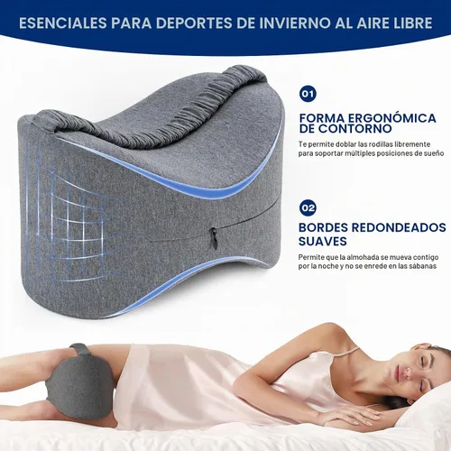 Vista 3 de Almohada de rodilla y pierna para dormir de lado, almohada de pierna para dormir de lado con correa, 100% espuma viscoelástica, cojín espaciador