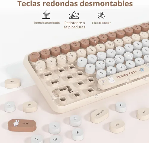 Vista 5 de Combo de teclado y mouse inalámbricos, bonito teclado de máquina de escribir con teclado numérico, teclado de tamaño completo de 2.4 GHz para PC