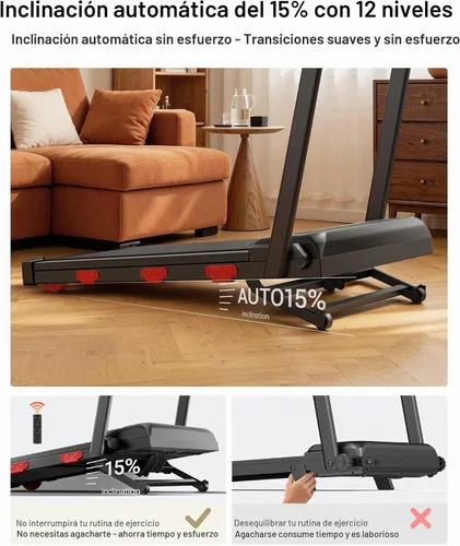Vista 2 de 15% Auto Incline Walking Pad Treadmill with 12-Level, 43″ High Armrests