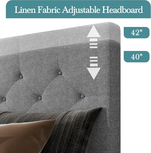 Vista 5 de HOOMIC Base de cama de almacenamiento de plataforma de tamaño matrimonial con 4 cajones y cabecera ajustable, listones de madera, no necesita Gris