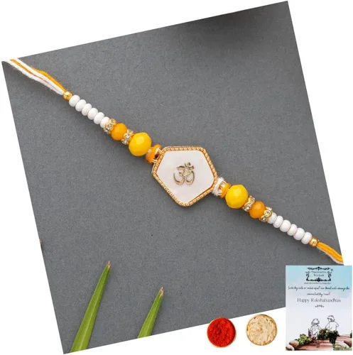 Vista 8 de Rakhi adulto Rakhi para hermano: Rakhi para Bhaiya: combo de mauli Rakhi hecho a mano con tarjeta de felicitación y Roli Chawal: Rakshabandhan