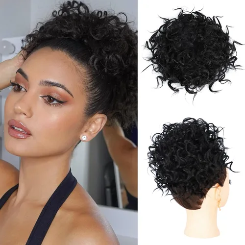 Vista 18 de Lommel Moño desordenado del pelo del pedazo natural suave rizado bollos Hairpieces (13W) Moño de pelo rizado suelto con cordón para mujer