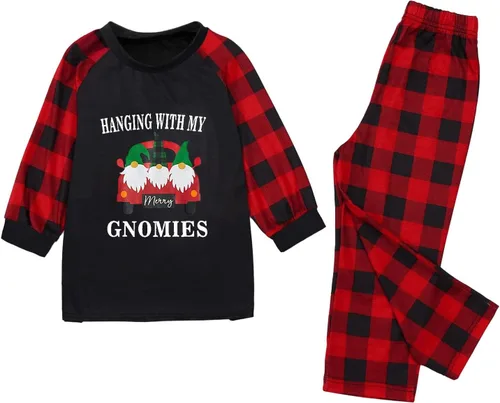 Vista 6 de Pijamas de Navidad para la familia, conjunto de pijamas a juego divertido de Navidad, ropa de descanso de manga larga a cuadros para mujeres