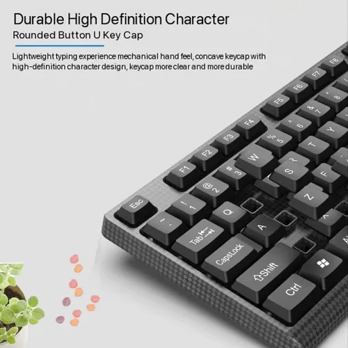 Vista 6 de Teclado con cable, teclado con cable de 104 teclas con teclado numérico, indicadores LED, ergonómico, cómodo juego y enchufe para Windows/Mac/PC
