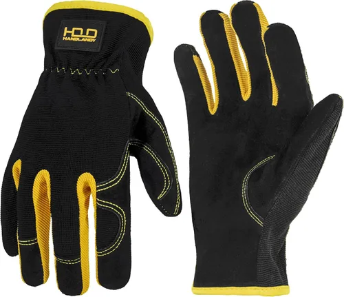 Vista 30 de HANDLANDY Guantes de jardinería de cuero para hombre, guantes de trabajo utilitarios para mecánicos, construcción, conductor