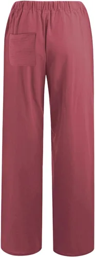 Vista 6 de Pantalones largos casuales sueltos de algodón y lino para mujer, de pierna ancha, con cordón elástico con bolsillo