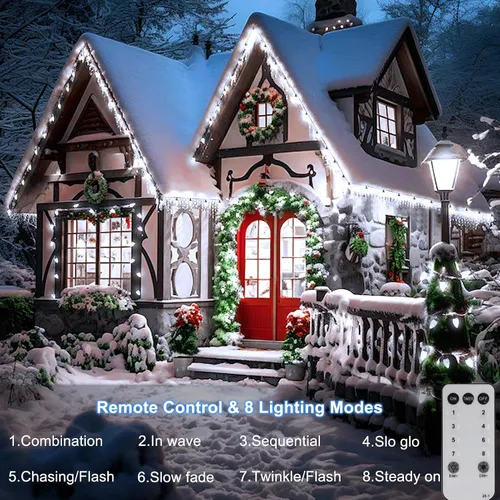 Vista 2 de ZAIYW Tira de luces de Navidad C9 de 66 pies, 100 luces LED de fresa, enchufe UL, tira de luces C9, cable verde, impermeable, para aleros de techo