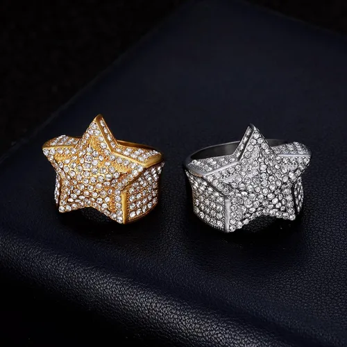 Vista 3 de ICED OUT - Anillo de boda para hombre, anillo de estrella brillante, anillo de hip hop, anillos radiantes para mujer, joyería brillante para niñas