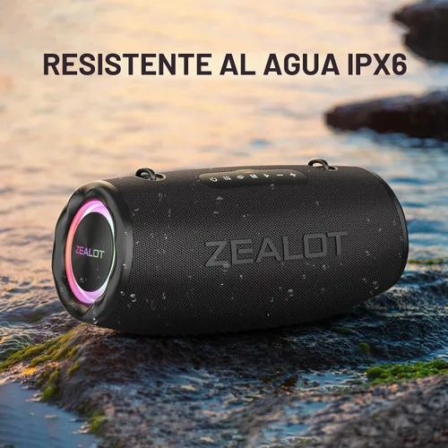 Vista 2 de ZEALOT Altavoz Bluetooth portátil de 80 W RMS (pico de 100 W), sonido estéreo con graves profundos, IPX6 impermeable, luz LED, Bluetooth 5.2