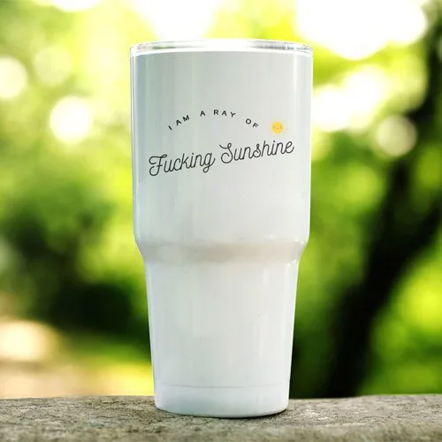 Vista 2 de Vaso de viaje de acero inoxidable con texto en inglés "I Am A Ray Of Fucking Sunshine", regalo para mejor amigo, vaso de viaje de acero inoxidable
