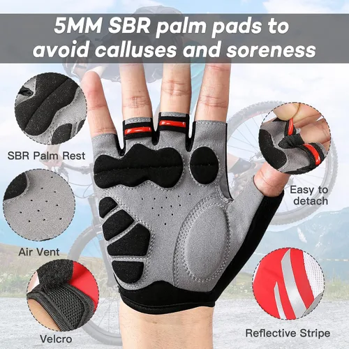Vista 2 de KynciLOR Guantes de ciclismo acolchados sin dedos con protección UV, guantes de MTB y bicicleta de carretera para hombres y mujeres para correr