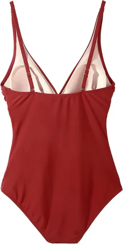 Vista 6 de Traje de baño de una pieza para mujer, con control de abdomen, sexy, retro, cuello en V