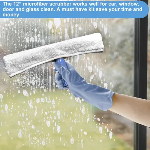 Vista 6 de AMERWASH PLUS Kit de lavado de escobilla de ventana para limpieza de puertas de vidrio, espejos y ventanas, escobilla extra de 14 pulgadas de ancho