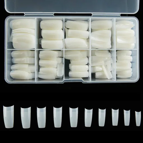Vista 8 de Puntas de uñas postizas acrílicas francesas, 500 uñas postizas con forma de uñas postizas, 10 tamaños con estuche para salones de arte de uñas