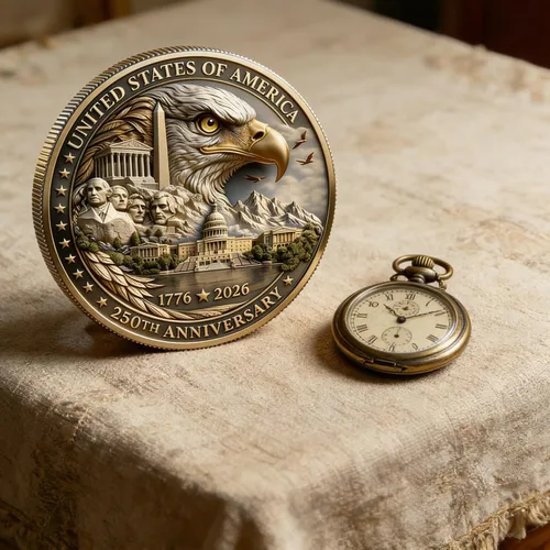 Vista 6 de Moneda del 250 aniversario de Estados Unidos 1776-2026 Mercancía 3D America 250 para celebración patriótica, regalos del Día de la Independencia