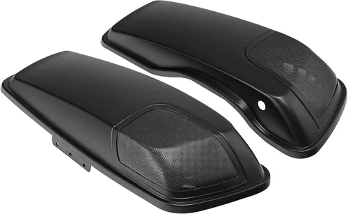 Vista 6 de TCT-MOTORPARTS Alforjas de mezclilla negra con tapas, bocina de 5 x 7 pulgadas, rejillas para Harley Street Glide Road King Road Glide Ultra Limited