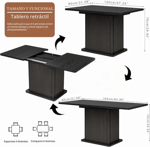 Vista 2 de Mesa de comedor extensible para cocina de 4-6, 47-65 pulgadas, mesa de comedor rectangular con 2 puertas, gran almacenamiento, muebles modernos