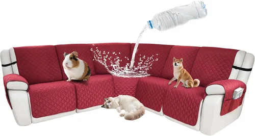 Vista 92 de Fundas impermeables para sofá reclinable seccional en forma de L, 7 piezas, antideslizantes, lavables, juego de fundas reclinables para mascotas