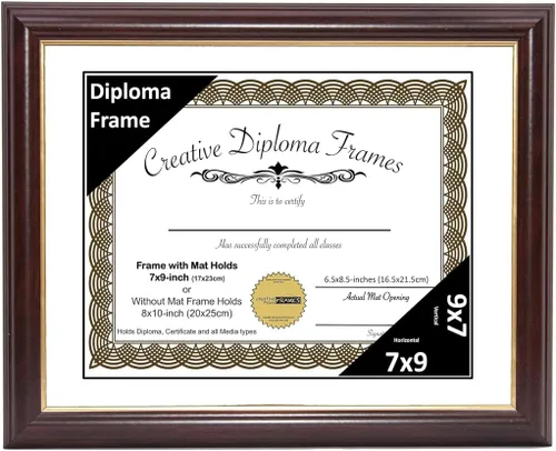 Vista 19 de Creative Picture Frames Marco para Diploma de Caoba con Borde Dorado de 12x16 pulgadas con Vidrio y Paspartú Negro y Colgadores de Pared Instalados