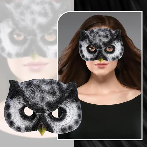 Vista 2 de OIDEA Máscara de media cara de búho, cosplay de animales, mascarada