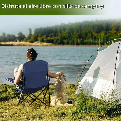 Vista 2 de 2 piezas Sillas plegables de camping, sillas de césped resistentes con bolsa para bebidas, bolsillo de almacenamiento, bolsa impermeable, silla