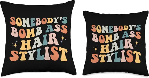 Vista 3 de Retro Sarcastic Hair Dresser Hair Stylist Women NS Somebody's Bomb Ass - Divertida almohada retro de peluquería para estilista, 16 x 16 pulgadas