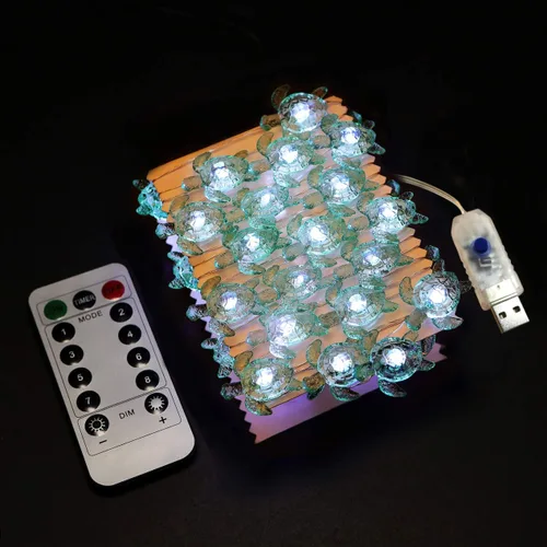 Vista 2 de WSgift Guirnalda de luces decorativas de tortuga marina, 18.7 pies, 40 luces LED USB enchufables con cable de cobre plateado, luces de hadas