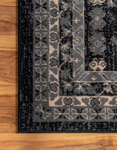 Vista 7 de Unique Loom Taftan Collection - Alfombra de borde geométrico de inspiración tribal (2 pies 2 pulgadas x 3 pies, rectangular, negro/gris)