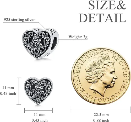 Vista 3 de Abalorio personalizado con diseño de corazón de flor de nacimiento, plata de ley, mes de nacimiento, flores, corazón, imagen, abalorio, pulsera