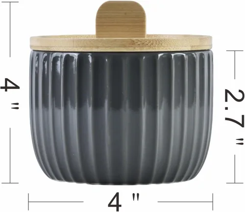 Vista 2 de Recipiente de sal con tapa de bambú, cuencos de cerámica de gran capacidad de 14 onzas, caja de pimienta, recipiente de condimentos de esmalte Negro