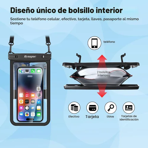 Vista 6 de Rynapac Bolsa impermeable para teléfono - Bolsa impermeable para teléfono de 8.5 pulgadas con cordón, bolsa seca para teléfono IPX8, artículos