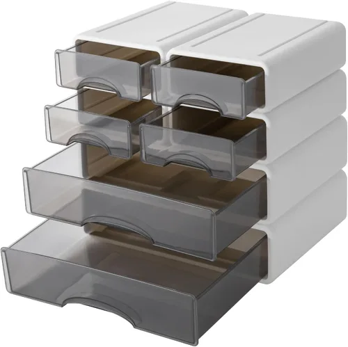Vista 4 de Caja de almacenamiento apilable de oficina con cajones, caja de almacenamiento de escritorio de oficina con 6 cajones, organizador de cajones