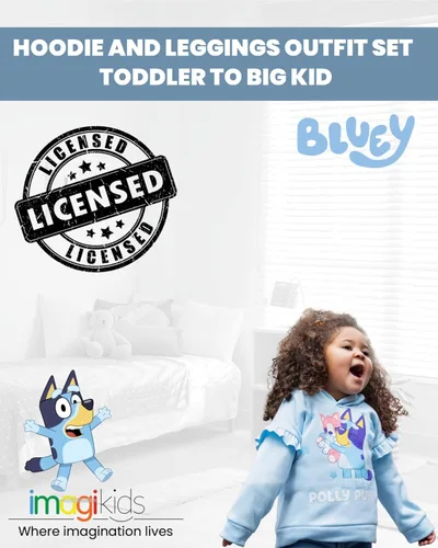 Vista 2 de Bluey Conjunto de sudadera con capucha y leggings de forro polar para niñas de niño a niño grande