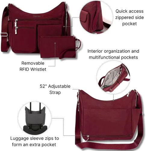 Vista 61 de Baggallini womens Everywhere Bagg Crossbody Women 11x9 Lightweight Nylon Hobo Water-resistant Travel Bag W/Rfid