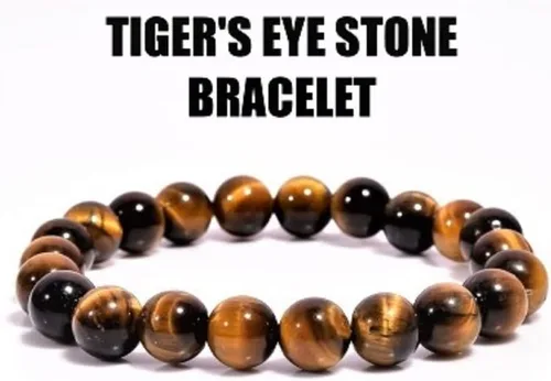Vista 4 de USA Deals - Pulsera elástica 365 con ojo de tigre natural, piedras preciosas para yoga, energía curativa para hombres y mujeres, tamaño libre, Gema