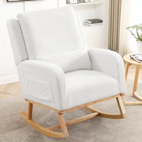 Vista 11 de HCHAIRH Mecedora para cuarto de bebé, sillas mecedoras para lactancia con cojín lumbar, cómodas mecedoras modernas con respaldo alto para cuarto