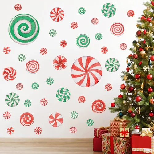 Vista 3 de 78 calcomanías de pared de caramelo de Navidad de acuarela, calcomanías de pared de Navidad, calcomanías de piso de caramelo de menta para Acuarela
