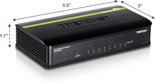 Vista 3 de TRENDnet Interruptor de escritorio Ethernet GREENnet no administrado de 8 puertos 10/100 Mbps, TE100-S8, 8 puertos Ethernet de 10/100 Mbps