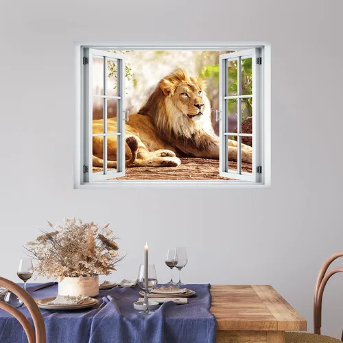 Vista 29 de wall26 Adhesivo decorativo para pared, diseño de oso y mariposa fuera de una ventana abierta, no se pega ni se pega, papel tapiz no tejido