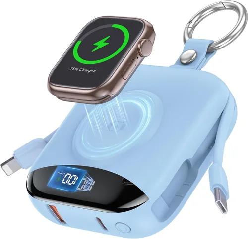 Vista 11 de Cargador portátil, 10,000 mAh, 22,5 W, banco de energía de carga rápida con cables integrados, paquete de baterías esenciales de viaje con pantalla
