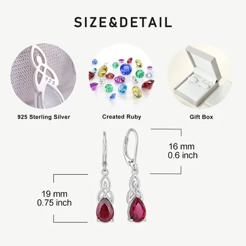 Vista 6 de Starchenie Aretes colgantes de nudo celta para mujer, plata de ley 925, aretes de piedra natal