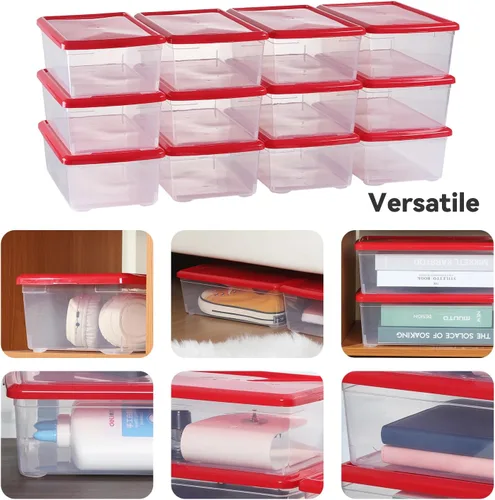 Vista 5 de Contenedores de almacenamiento apilables de plástico transparente con tapas, cajas de almacenamiento de plástico con tapas, 12 paquetes de 6 cuartos