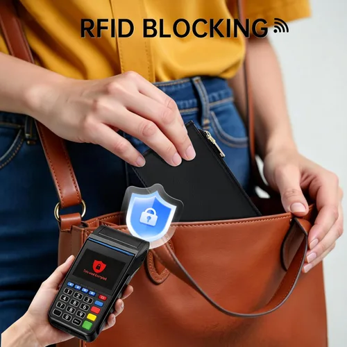 Vista 5 de Mayski Cartera RFID para mujer, forma de N, Negro, Tamaño compacto