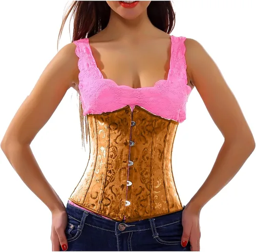 Vista 4 de Chaleco Mujer Estampado orquídeas Retro espalda Chaleco Medieval Vestido Cuerpo Forma Encaje Halloween Papel Tela