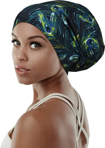 Vista 22 de Gorro de dormir ajustable con forro de satén para rastas de cabello rizado, cabeza grande, permanece puesta durante la noche