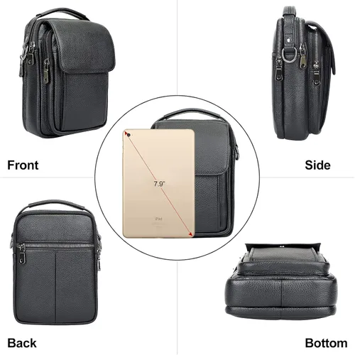 Vista 3 de Augus Bolso de mensajero pequeño de cuero para hombre bolso cruzado de hombro bolso de viaje para hombre bolso de día hebilla magnética