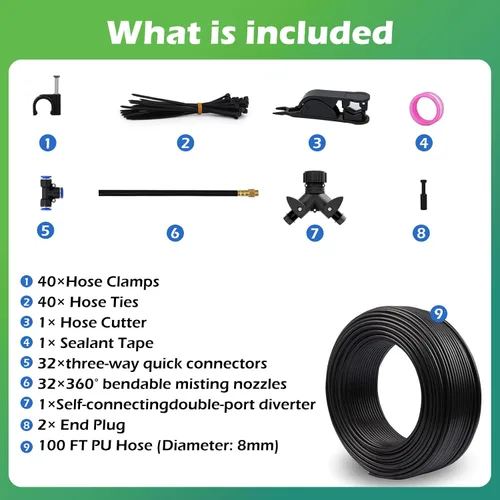 Vista 3 de Drip Irrigation System Kit 100 FT with 32 Nozzles, 360° Adjustable Bendable Garden Watering Misting System for Greenhouse, Yard, Lawn, Plant